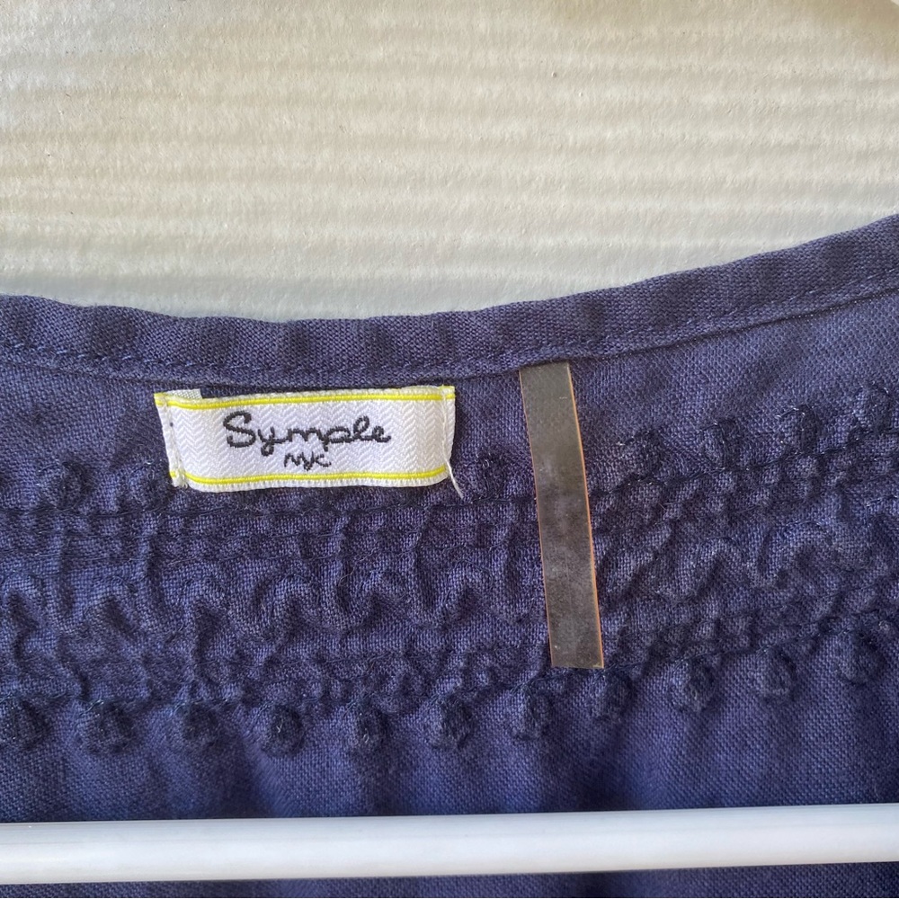 SYMPLE NYC Navy Blue Boho Linen Top - Picture 3 of 11